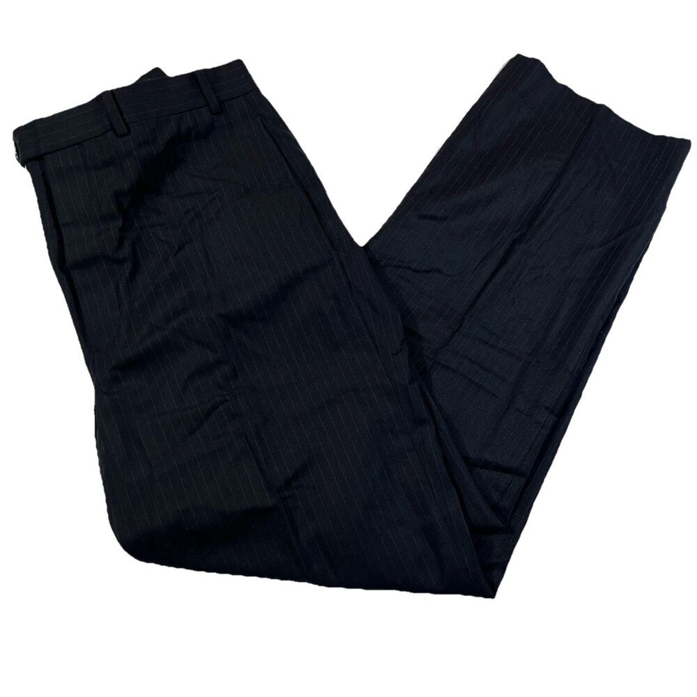 Brooks Brothers 346 Wool Dress Pants Black Pinstripe Flat Front Men's 35x31